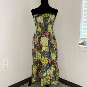 Castaways By Cremer Swim Cover Up Dress Women's S/M Green Floral Smocked Y2K